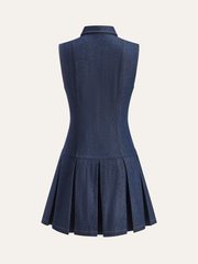 Denim Sleeveless Pleated Shirt Dress