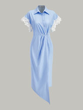 Lace Trim Asymmetric Hem Shirt Dress