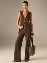 Golden Button Knit Vest Pants Set