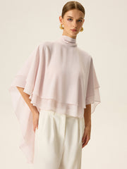 Semi-Sheer Chiffon High-Neck Tiered Cape Top