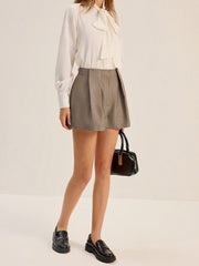 Cotton Blend Pleated Shorts