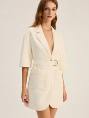 Belted Pocketed Blazer Dress