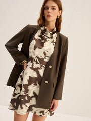 Blurry Print Cowl Neck Mini Dress