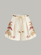 Belted Tropical Print Mid-Waist Shorts