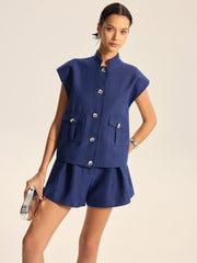 Mid-Waisted Pleated Shorts