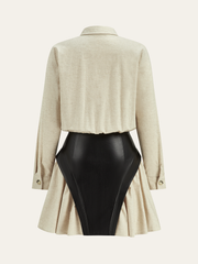 Faux Leather Panel Shirt Dress