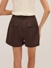 Pleated Mid-Waist Shorts without Belt