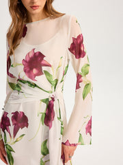Semi-Sheer Floral Print Chiffon Mini Dress