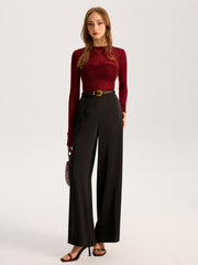 Semi-Sheer Wool-Blend Long Sleeve Knit Top