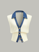 Denim Trim Metal Button Knit Vest