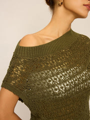 Crochet Knit Off-Shoulder Top