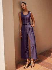 Cotton Blend Sleeveless Top and Pants Set