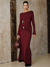 Metal Buckle Long Sleeve Ruched Maxi Dress