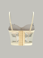 Semi-Sheer Floral Embroidery Mesh Corset Top