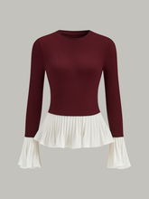 Contrast-Paneled Pleated Peplum T-Shirt