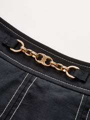 Metal Chain Detail Pleated Midi Skirt