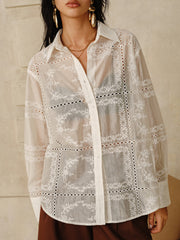 Semi-Sheer Embroidered Eyelet Shirt