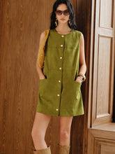 Suede Metal Button Mini Dress