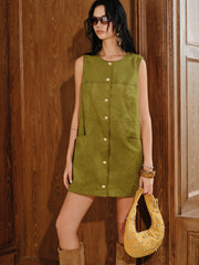 Suede Metal Button Mini Dress