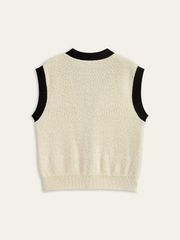 Contrast Trim Metal Button Textured Knit Vest