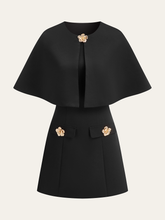 Detachable Cape Metal Floral Detail Dress Set