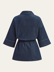 Long Denim Shirt with Drawstring Waist