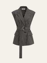 Cotton-Blend Striped Belted Longline Vest