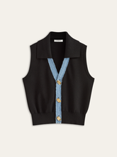 Denim Placket Button Knit Vest