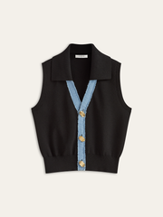 Denim Placket Button Knit Vest