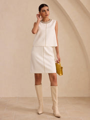 Hand-Beaded Sleeveless Top and Skirt Set