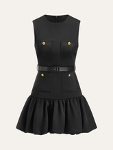 Ruffled Hem Metal Button Mini Dress Without Belt