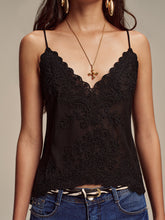 Semi-Sheer Embroidered Floral Chiffon Cami Top