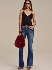 Semi-Sheer Embroidered Floral Chiffon Cami Top