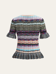 Ruffled Hem Colorful Striped Knit Top