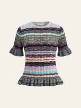 Ruffled Hem Colorful Striped Knit Top