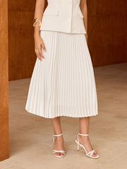 Elasticated Waist Pleated Midi Skirt