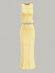Wave Pattern Knit Maxi Skirt