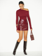 Ruched Asymmetric Off-Shoulder T-Shirt