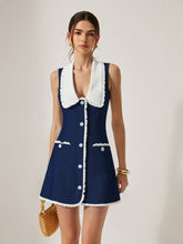Denim Lace Trim Lapel Mini Dress