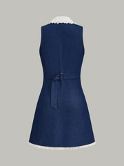 Denim Lace Trim Lapel Mini Dress
