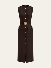 Button-Front Belted Maxi Dress