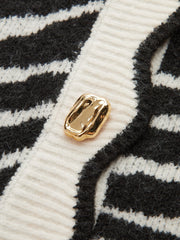 Metal Button Zebra-Striped Knit Vest