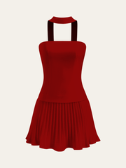 Halter Neck Strapless Pleated Mini Dress