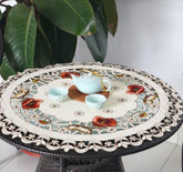 Luxury round satin rose flower Embroidered table cover cloth kitchen Christmas coffee tea tablecloth wedding party home decor