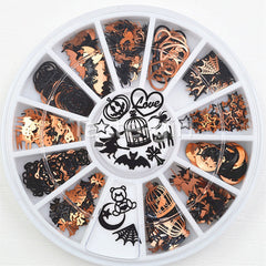 Mixed 12 shapes black gold metal Halloween christmas nail art decorations slice wheel nail foil decals fake nail accessoires
