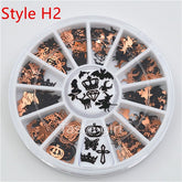 Mixed 12 shapes black gold metal Halloween christmas nail art decorations slice wheel nail foil decals fake nail accessoires