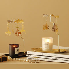 Gold Candlesticks Rotating Tray Christmas Romantic Rotation Spinning Carrousel Tea Light Candle Holder Dinner Wedding Bar Party