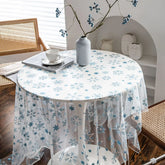 Christmas Transparent Lace Tablecloth White Rectangular Colorful Embroidered Flower Table Cloth Cover for Home Party Supplies