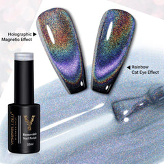 Rainbow Cat Eye Magnetic Gel Polish Semi Permanent Holographic Reflective Nail Varnish DIY Christmas New Year Nails
