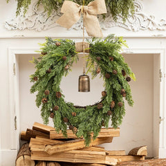 New Christmas Bells Wreath Linen Bow Natural Material Home Decorations Christmas Wreath